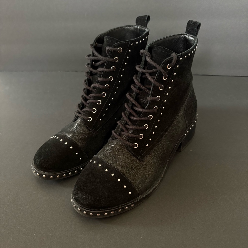 Marc Fisher Cassidey Black Silver Studded Shimmer Ankle Boots Leather‎ Suede 6